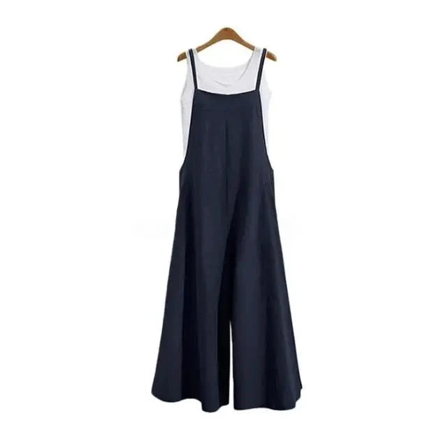Women Straps Jumpsuit Summer Solid Color Wide Leg Pants Dungaree Bib Overalls Casual Loose Sleeveless Cotton Linen Jumpsuits 5Xl Viralgem Store