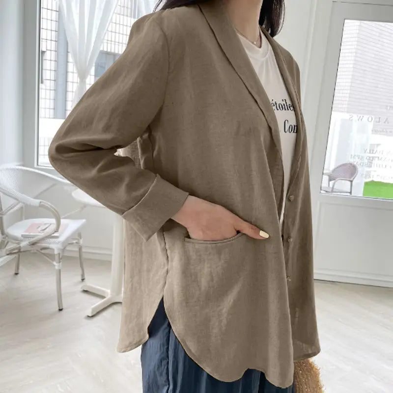 Women Solid Blazer 2024 Autumn ZANZEA Fashion Long Sleeve Outerwear Casual Loose Lapel Collar Coat Vintage Pocket Thin Jackets