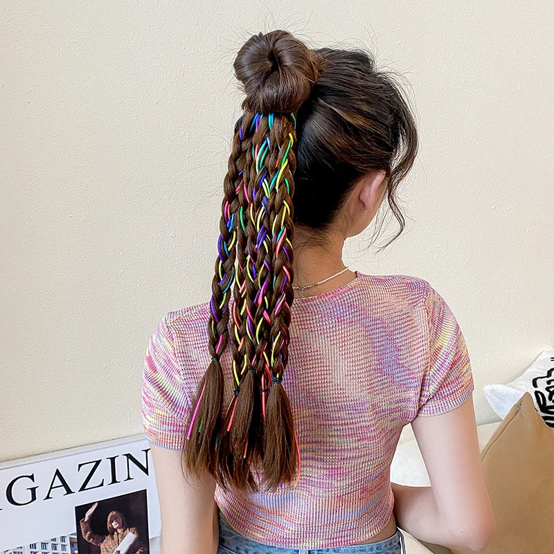 AISHG 1Pcs Synthetic Bubble Twist Ponytail For Women Elastic Twist Braid Rope Rubber Band Natural Lantern Girls Hair Accessories