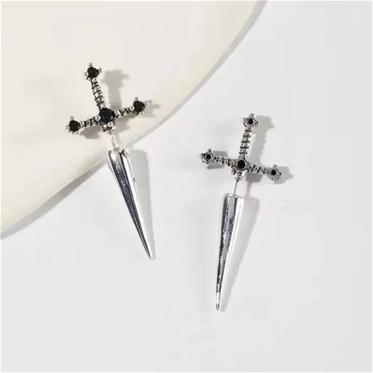 2pcs Gothic Kinitial Sword Stud Earrings,Vintage Cool Punk Crystal Goth Dagger Ear Piercing Jewelry Suitable for Daily Give Gift Viralgem Store