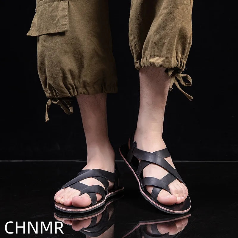 Summer Beach Sandals Men's European and American Wear-Resistant Fashion Outdoor Breathable Thick-soled Casual Shoes Indoor Rome