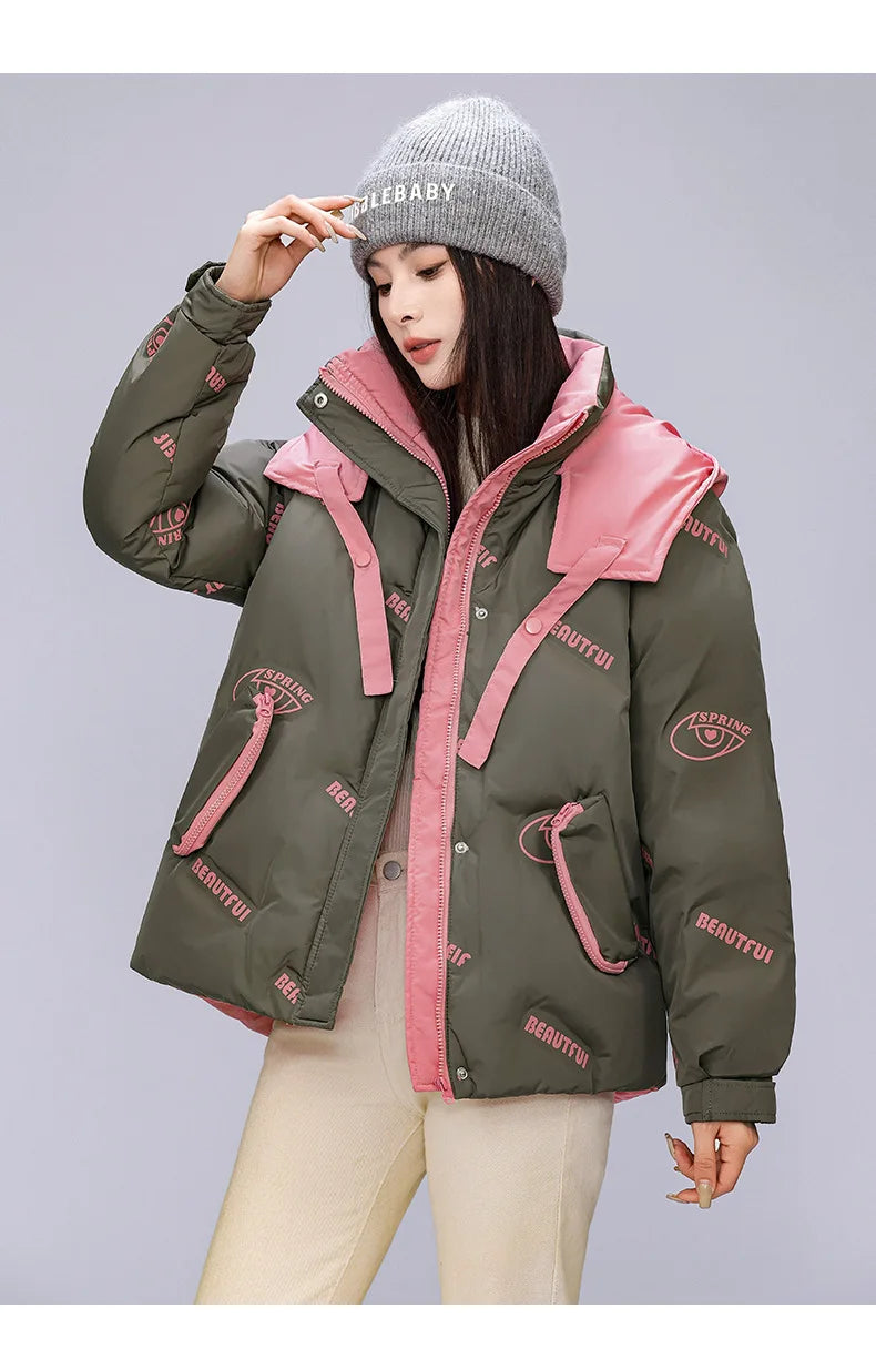 Women Pink Gothic Hoodies Parka 90s Vintage Jacket Overcoat Warm Thicken Coat Harajuku Padded Jacket Clothes Winter Autumn 2024