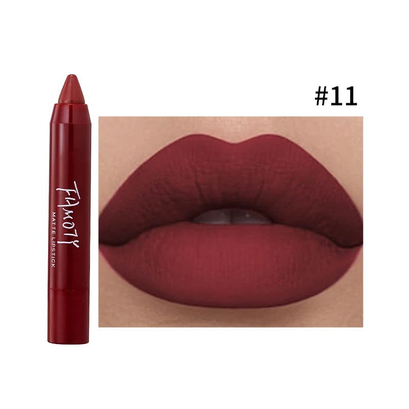 12 Colors Matte Lipstick Pen Waterproof Velvet Nude Lipstick Pencil Sexy Red Brown Pigments Lips Makeup Long Lasting Lip Tint