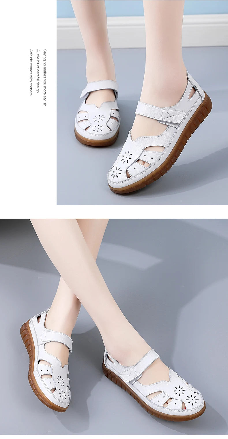 2024 Women Sandals Summer Ladies Girls Comfortable Ankle Hollow Round Toe Sandals Woman Soft Beach Sole Female Shoes Plus Size