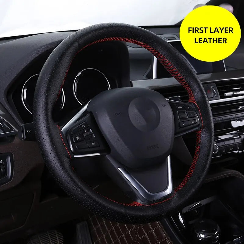 38cm DIY Car Steering Wheel Cover Fiber Leather Thread Artificial Leather Car Covers Suite Auto Accessories