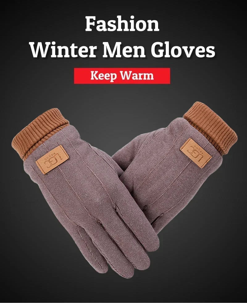 Winter business Men's Warm Gloves Touch Screen Cloth Velvet Windproof Thickened Outdoor Driving Cycling Motorcycle Male Mittens