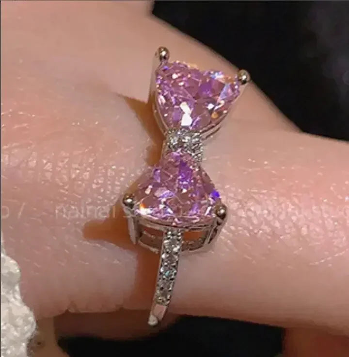 Adjustable Crystal Rings Y2K Pink Irregular Geometry Vintage Bowknot Heart Ring Set for Women Girl 2023 New Fashion Jewelry Gift Viralgem Store