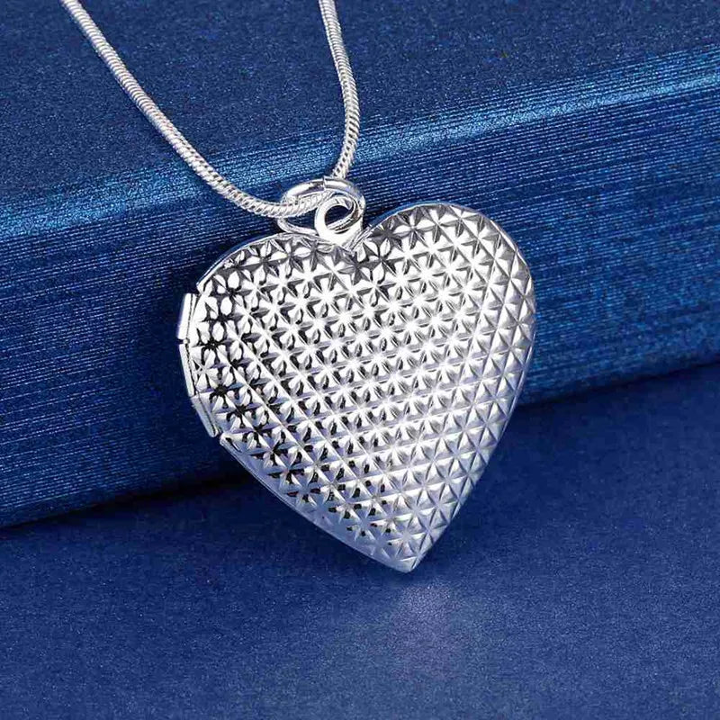 40-75cm 925 Sterling Silver Oval heart Round Photo open Frame Pendant Necklace Snake Chain For Woman Man Wedding Jewelry