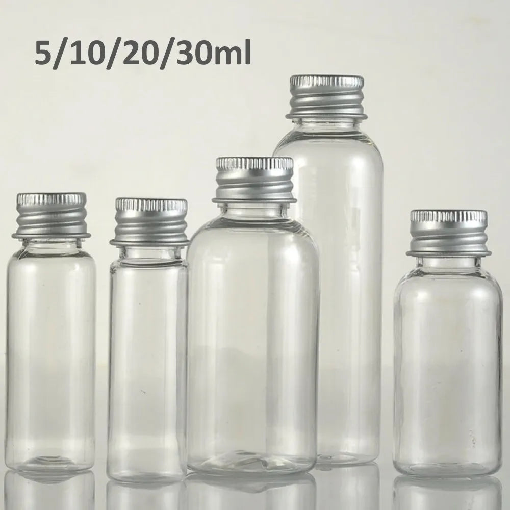 5/10/20/30ml Clear Plastic Bottle With Aluminium Screw Cap Small Jars Cosmetic Container Travel Kit Empty Refillable Bottles Jar Viralgem Store