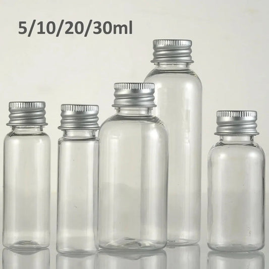 5/10/20/30ml Clear Plastic Bottle With Aluminium Screw Cap Small Jars Cosmetic Container Travel Kit Empty Refillable Bottles Jar Viralgem Store