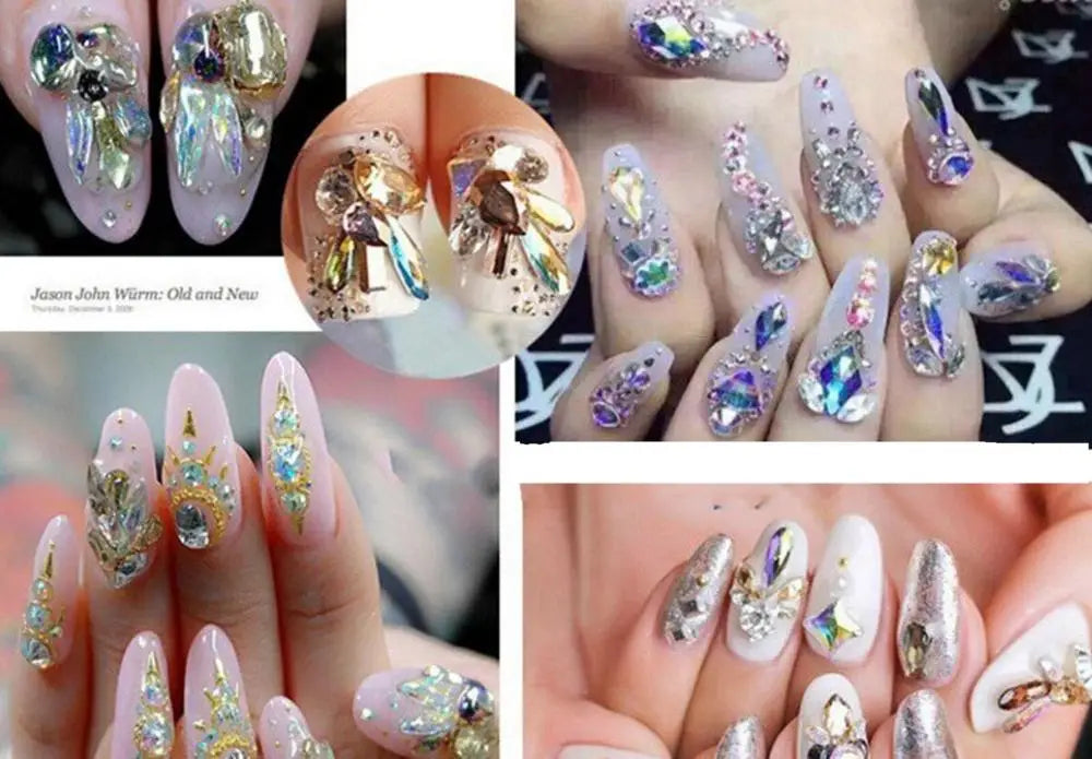 100pcs AB clear Rhinestone 4-10mm Nail Art Shape Top Crystal AB Czech Crystal Rhinestone Flatback Elongated Glass Stones ZZ15244