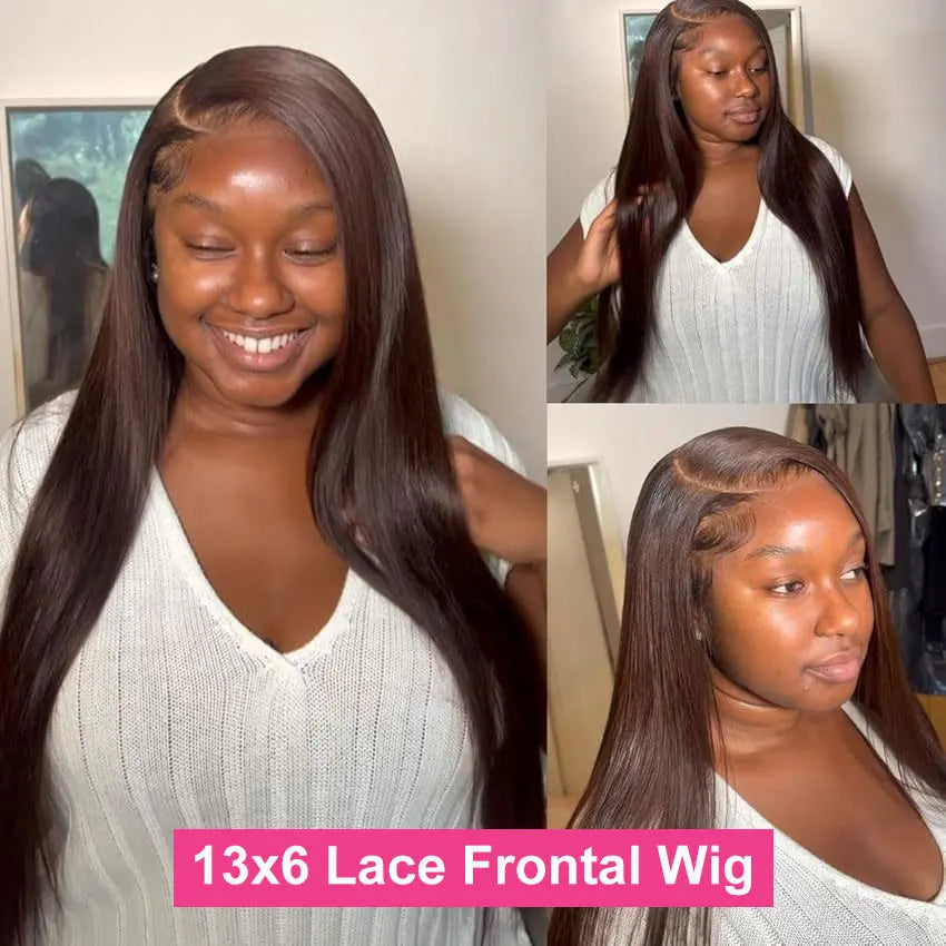 30 inch Chocolate Brown 13x4 13x6 Hd Lace Frontal Wig Straight 100% Human Hair Wig Pre Plucked Brazilian Brown Colored Wigs