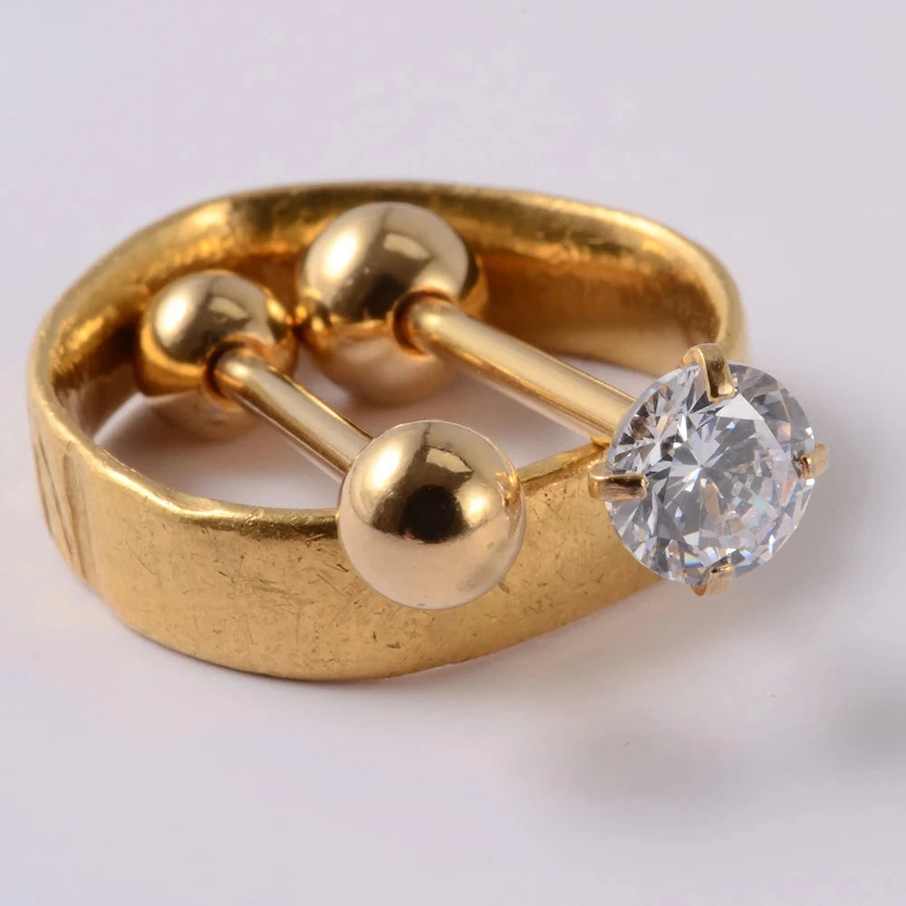 2PCS Anti-Allergy Surgical Steel  Prong Zircon Tongue Barbell Piercings Ball Tongue Barbell Rings Fashion Piercing Jewelry Viralgem Store