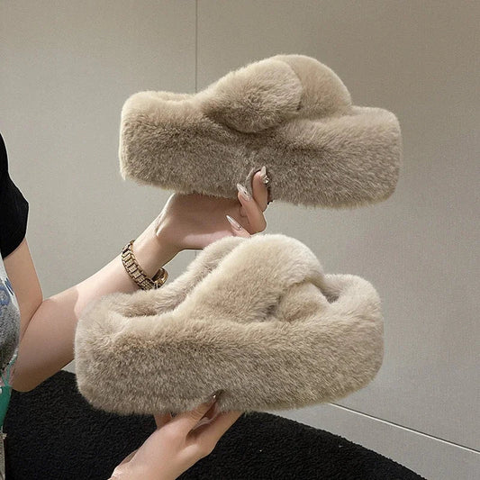 Woman Furry Ladies Faux Fur Luxury Fluffy Plush Slipper House Soft Fuzzy Girl Platform Indoor Flat Casual Sabot Round Toe Winter Viralgem Store