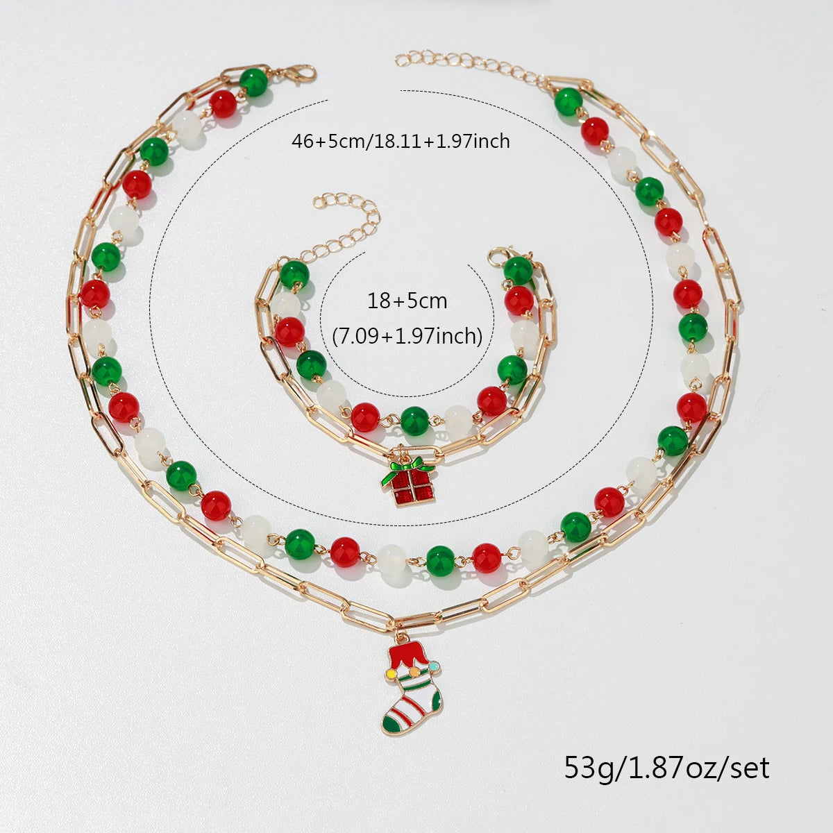 2 - Piece New Cross - Border Necklace and Bracelet Set with Sock - shaped Gifts Beaded Metal Chains(color random) Viralgem Store