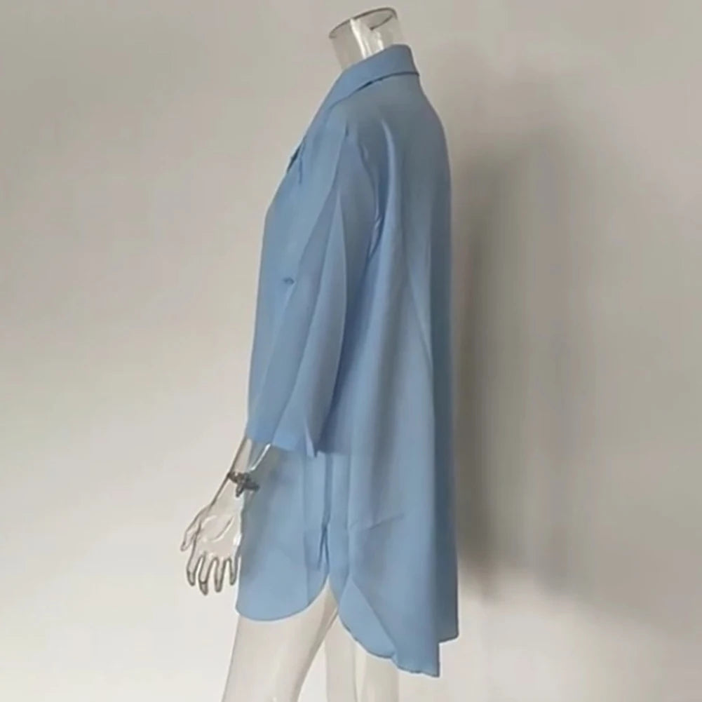 Summer Dress Shirts Beach Holiday Casual Chiffon Comfortable Cover Up Deep Flexible Sun Protection