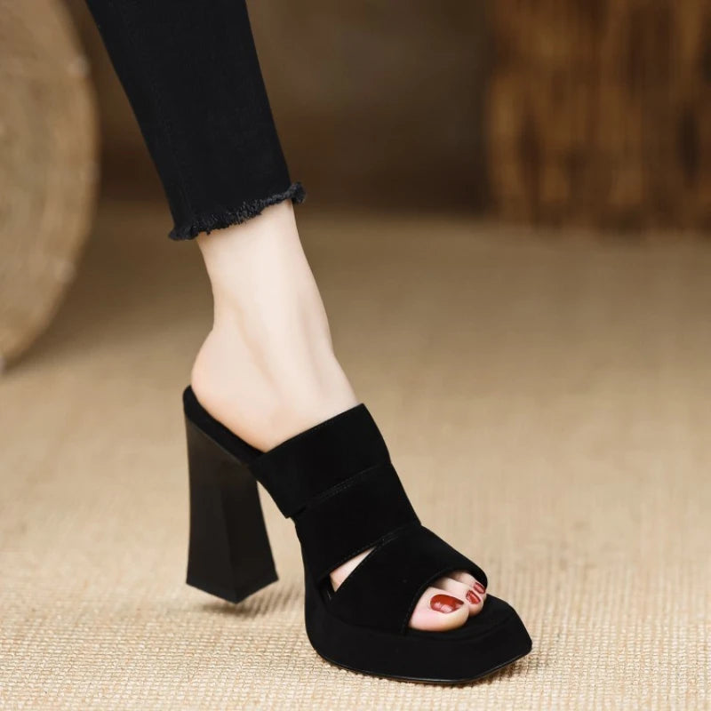 Women  High Heels Sandals Summer New Black Hook Heels Party Shoes Woman Fashion Buckle Strap Platform Sandals
