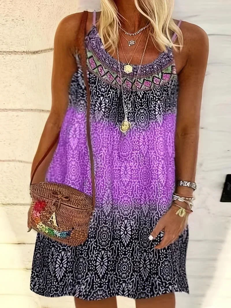 Women's Beach Dress Summer Fashion Plus Size 1XL-6XL Ladies Vintage Printed Casual Spaghetti Strap Loose Dress Boho Dress Robe Viralgem Store