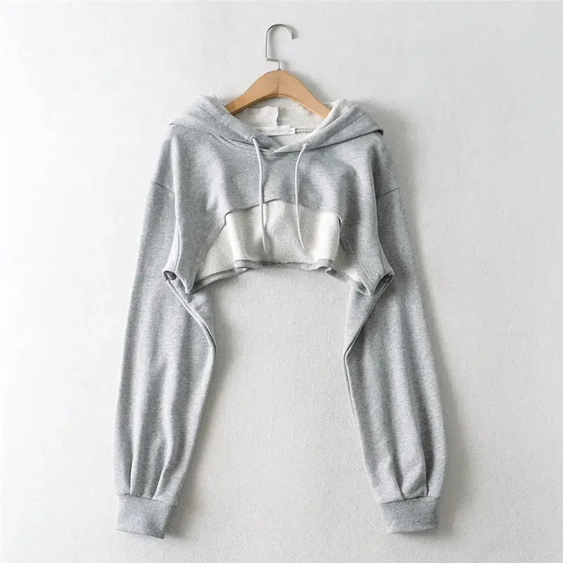 WTEMPO Women Sexy Drawstring Hooded Sweatshirts Long Sleeve Pullover Hoodie Super Crop Top Hoody Sweatshirts Viralgem Store