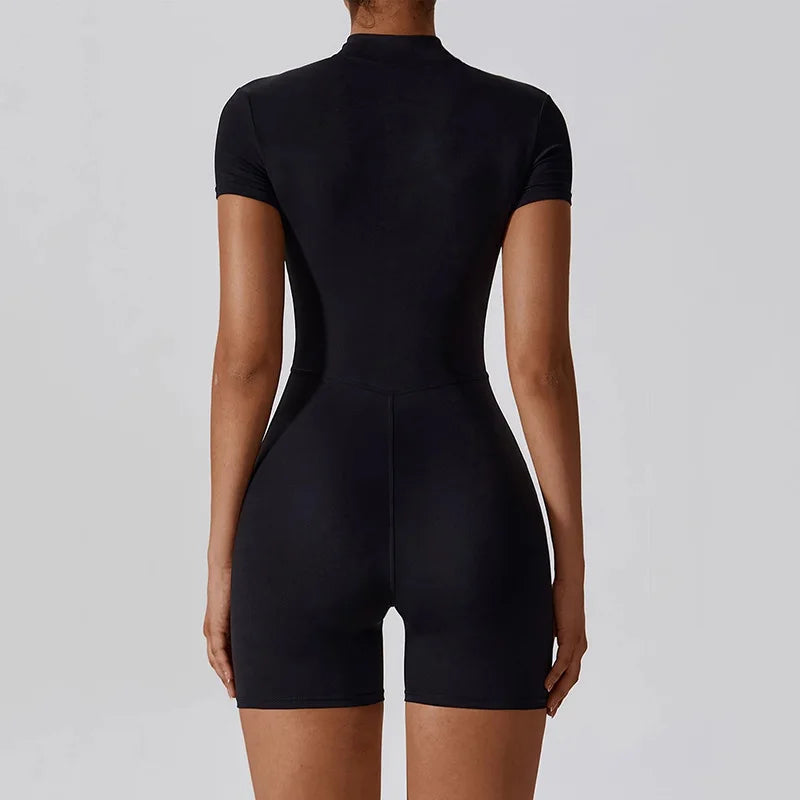 Women's Zipper Short-Sleeve Yoga Jumpsuit - Quick-Dry Breathable Tight Fitness Onesie for Gym Running Sportswear Viralgem Store