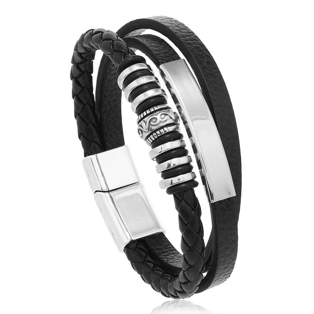 Trendy Leather Bracelets For Men Stainless Steel Bracelet 21CM Multilayer Braided Rope Bracelets for Male Jewelry Gifts Viralgem Store