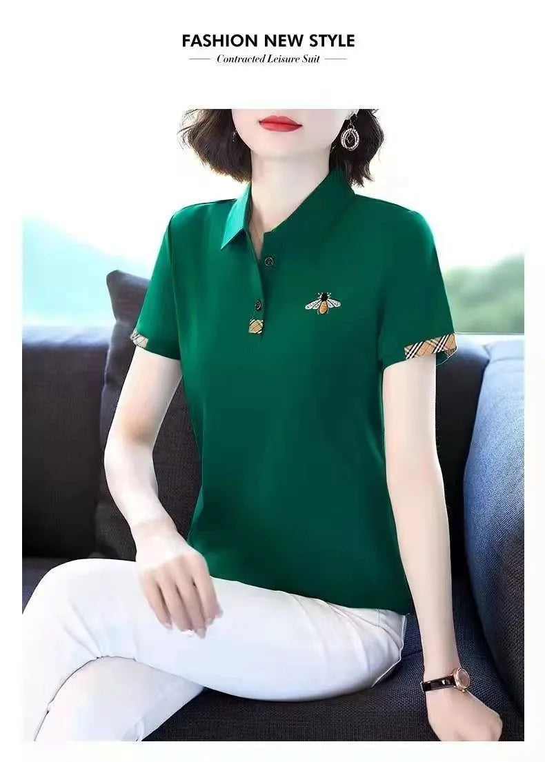 Summer New Fashion All-Matching Polo Collar Top T-shirt Female 2023 Korean Style Loose Casual Short Sleeve Women's Polo Shirt