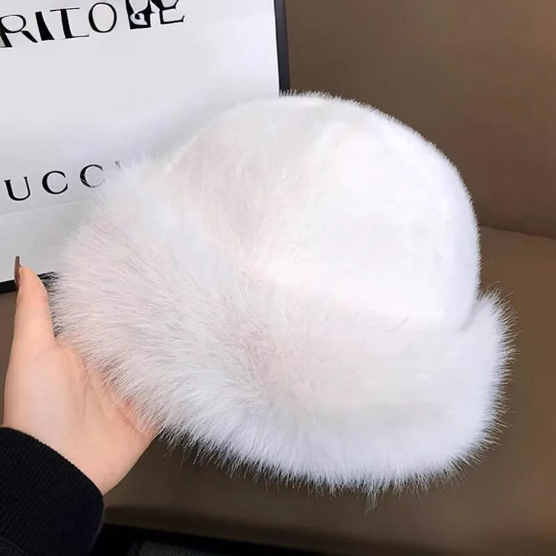 Winter Plush Fisherman Hat For Women Thick Fluffy Fur Ear Protection Cap Windproof Warm Headgear Fashion Female Panama Basin Cap