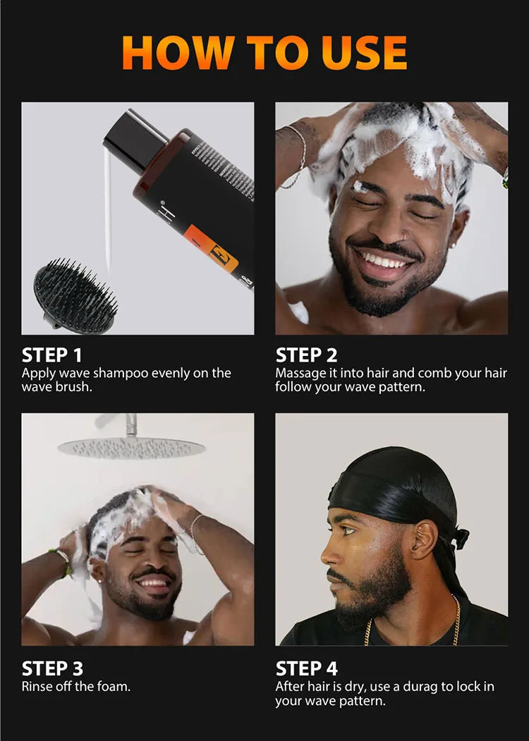 360 Wave Hair Wax Shampoo Kit Edge Control Gel Pomade Curly Hair Cream for African Men Grease Layered Style With Brush Tool Viralgem Store