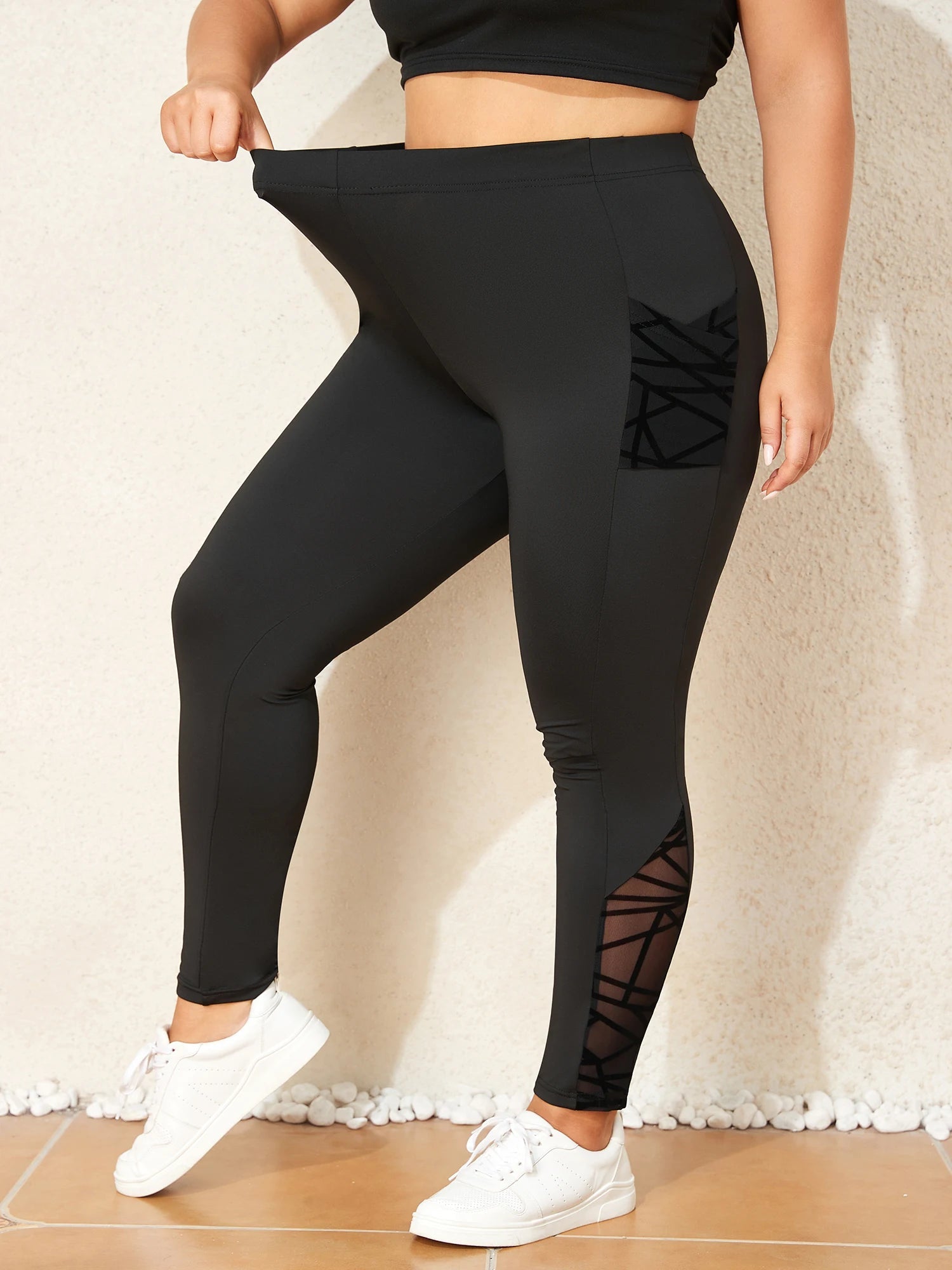 Women's Slim Pants Tights Plus Size High Strecth flocking Mesh patchwork Pockets Sport Leggings Fitness Hip Lifting Trousers 6XL Viralgem Store