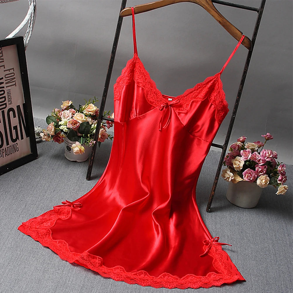 Women Sexy Satin Soft Nightdress Lace Lingerie Women Secret Clothes Sleepwear New Dress Ladies Wrap Dress Robe Sexy Underwear