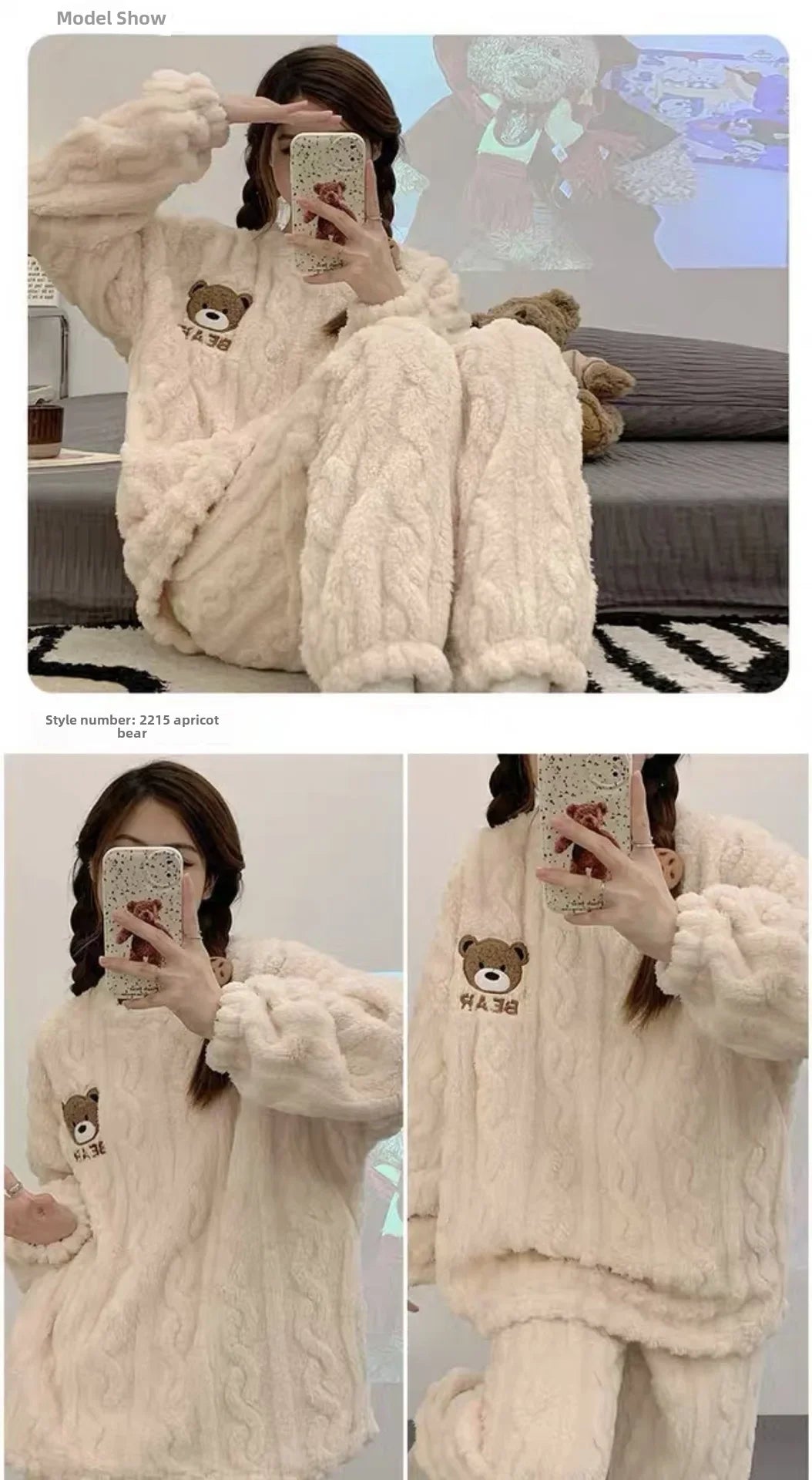 Winter Flannel Fleece-lined Sleepwear Women's Long Sleeve Warm Thickened Pyjamas Home Clothes Explosion Model Jacket Viralgem Store