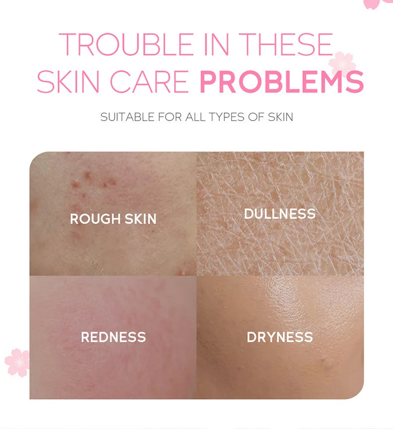 4pcs Skincare Sets Sakura Cleanser Face Cream Toner Eye Cream Deep Cleansing Moisturizer Oil Control Skin Care Kit Travel Outfit