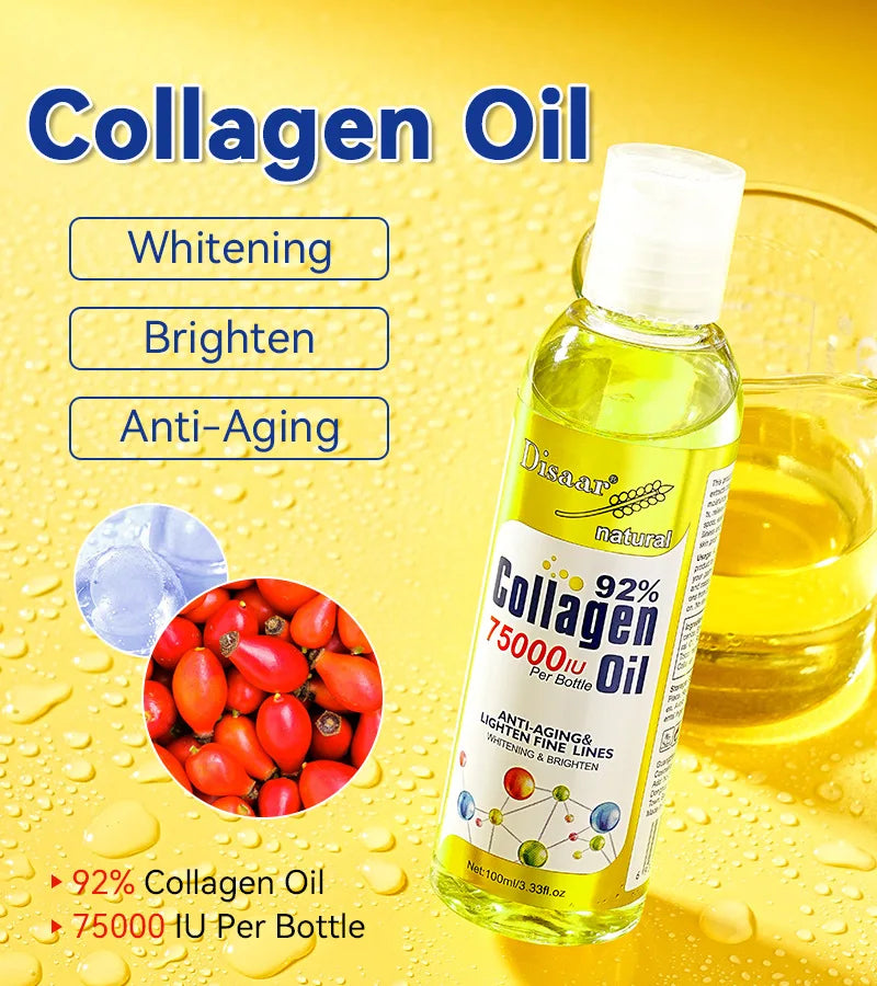 100ml 92% Collagen 75000IU Youthful Glow Oil Lighten Fine Lines Brighten Body Serum Dry Skin Hydrating Plumps, Lifts Massage Oil