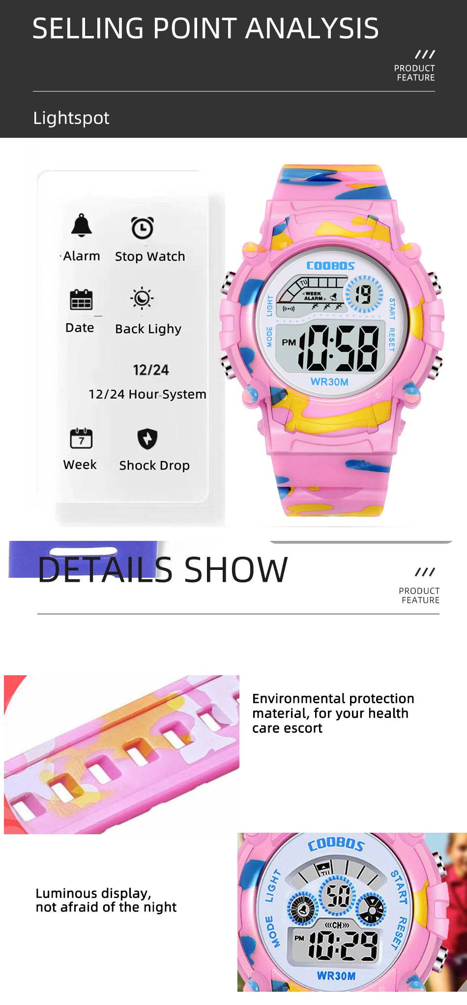 2023 New Boys Sports Military Kids Digital Watches Student Childrens Watch Fashion Luminous LED Alarm Camouflage Girls Clock Viralgem Store