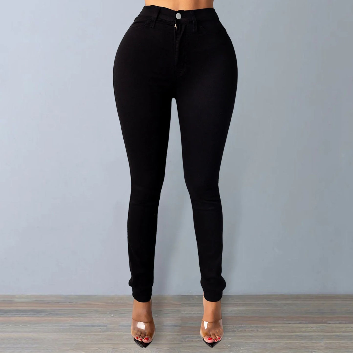 Stylish European and American Style Cotton Denim Jeans with High Waist Elasticity Black Jeans Pants Slouchy Jeans