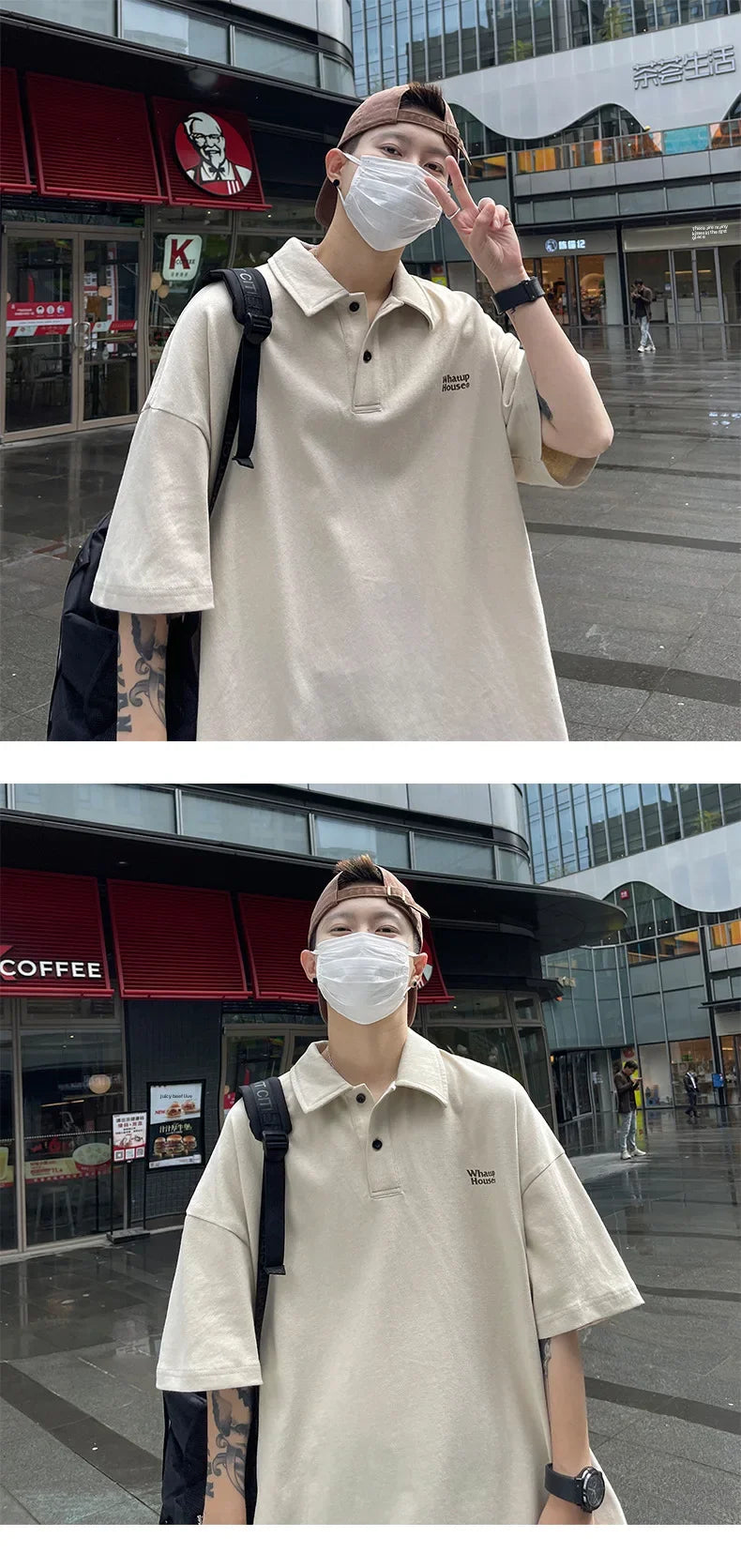 Trendy Polo Shirt Loose Fit Casual Men's Lapel Top Hk Style Hip Hop Short Sleeve T-shirt Fashion Outerwear