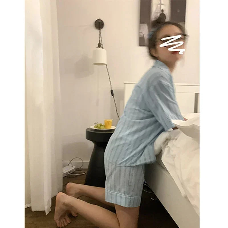 Summer Short Sleeve Shorts Pajama Set Women's Pajamas Sweet Students Can Wear Home Clothes Set Korean Style 2024 Hot Sale Spring