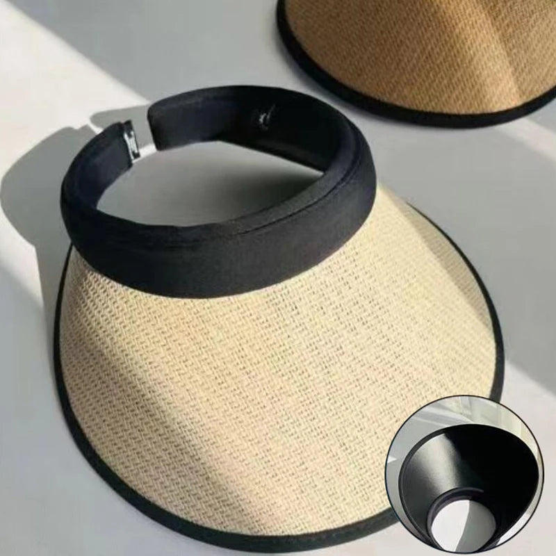 Women Summer Empty Top Straw Hat Wide Brim Sun Cap UV Protection Travel Panama Hats Lady Outdoor Beach Sunscreen Caps Viralgem Store