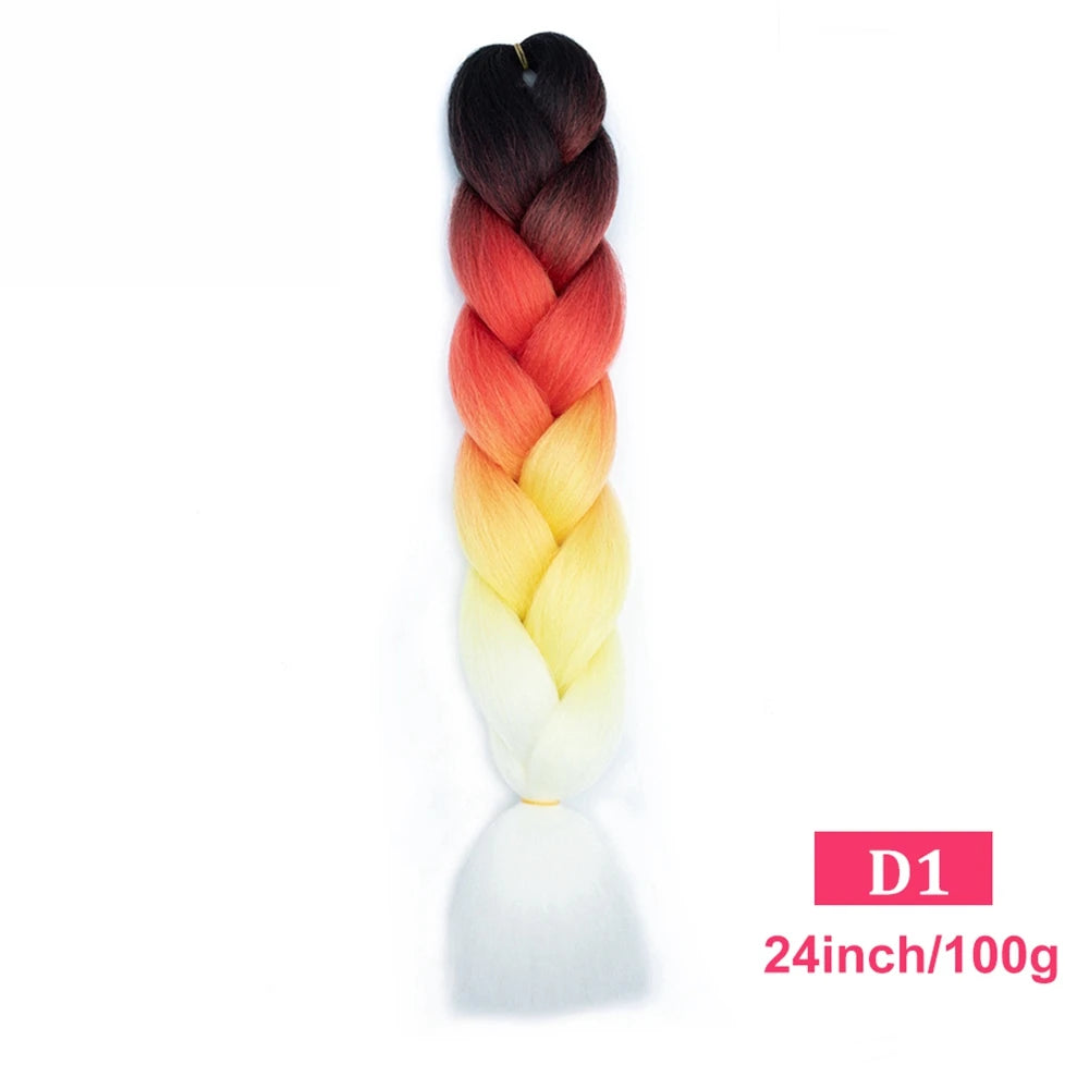 24inch Synthetic Long Braiding Hair Pre Strethced Colorful Ombre Brown Blonde Crochet Jumbo Braids Hair Extensions For Women