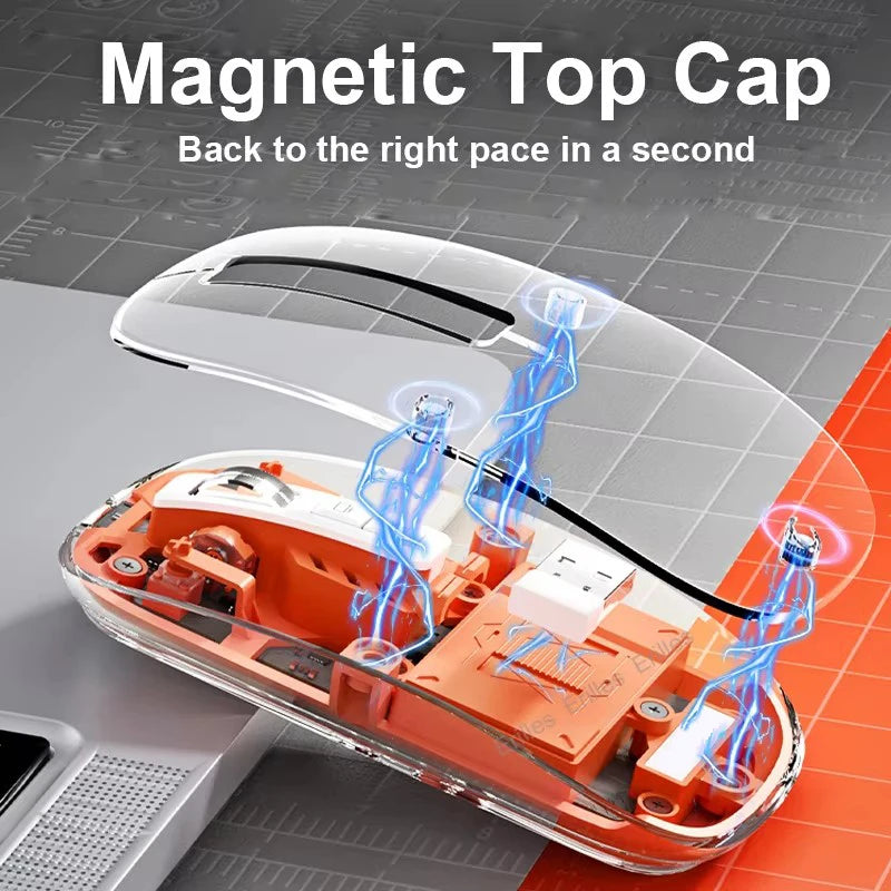 Transparent Magnetic Triple Mode Bluetooth compatible 2.4G Wireless Mouse One-Click Desktop Type-C Rechargeable Silent Mice Mute Viralgem Store