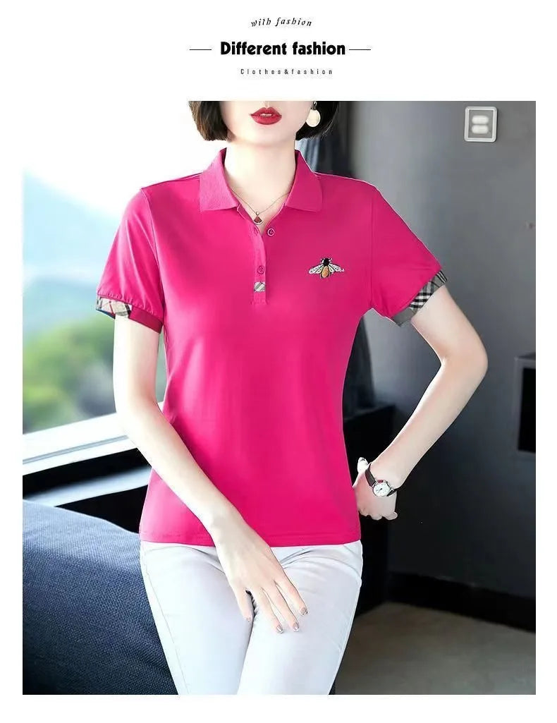 Summer New Fashion All-Matching Polo Collar Top T-shirt Female 2023 Korean Style Loose Casual Short Sleeve Women's Polo Shirt