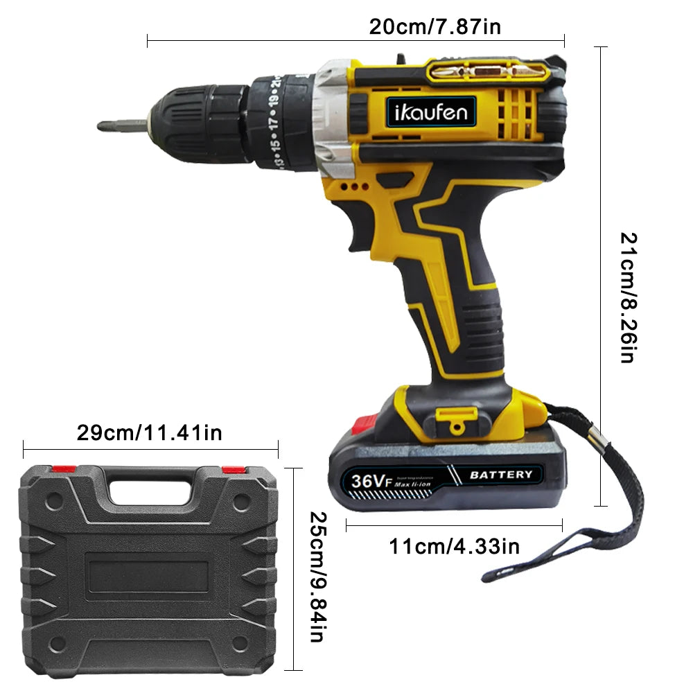 21V Cordless Drill Electric Screwdriver Mini Wireless Power Driver Lithium-Ion Battery Home DIY Cordless Drill Set