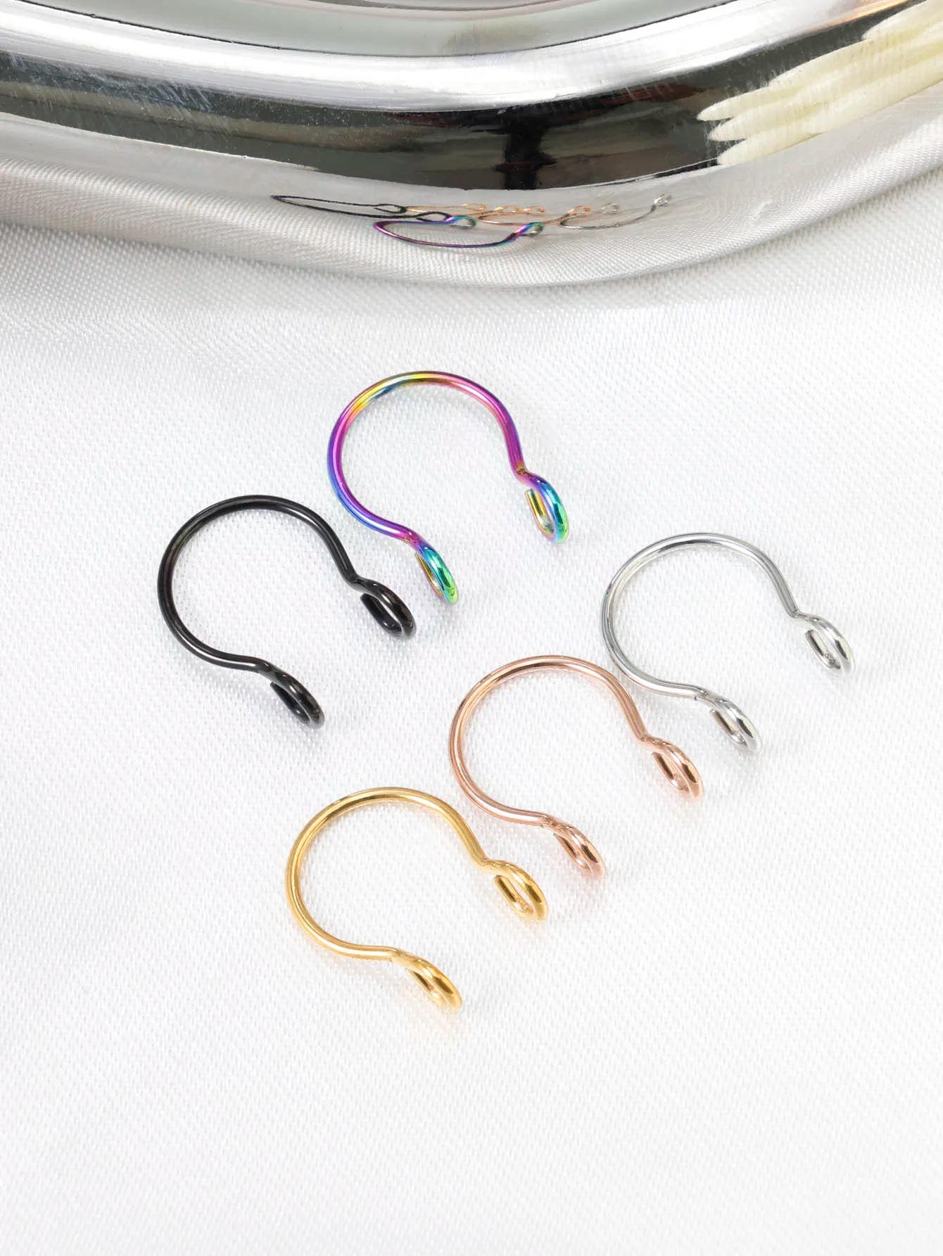 1Pc/5pcs Set Horseshoe Fake Nose Ring false,U Shaped Nath false Septum Rings,316L Stainless Steel Fake Nose Piercing,Non Pircing
