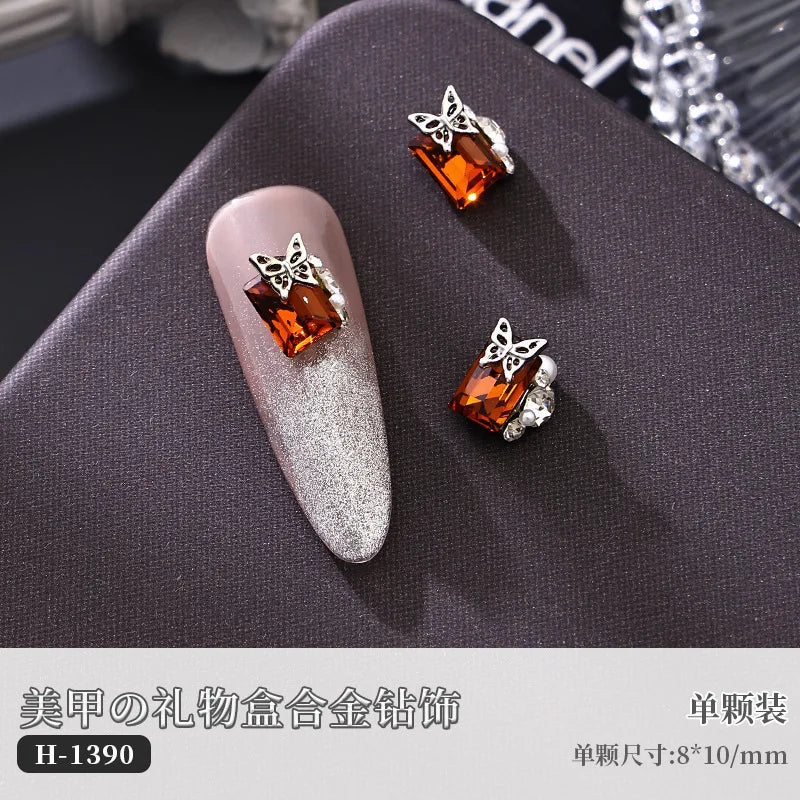 5PCS Luxury Sparkle Gift Box Pile Diamonds Crystal Love Alloy X Butterfly Pearl Nail Art Rhinestones Decorations Manicure Charms Viralgem Store