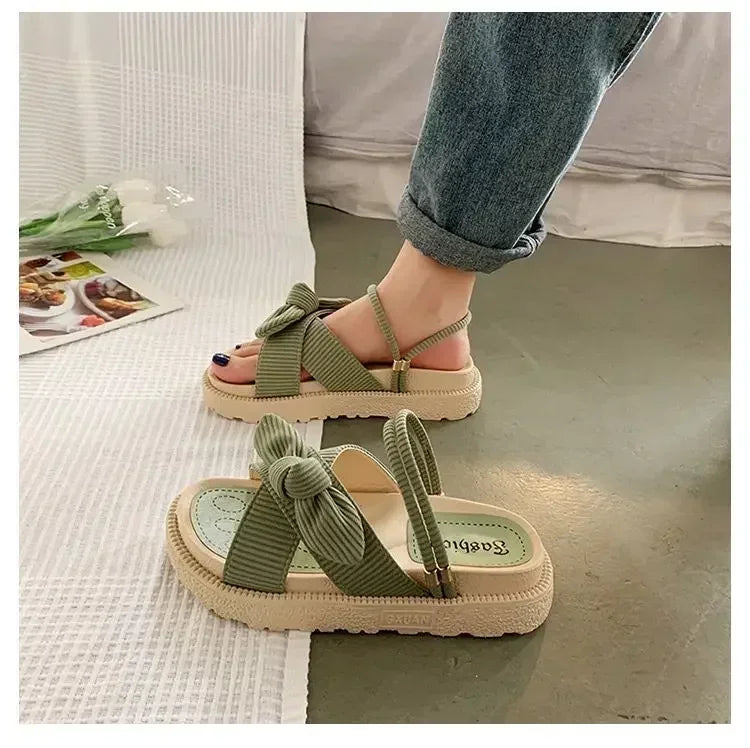 Women Sandalias Mujer Summer Fairy Style 2024 New Fashion Student Platform Roman Lady Sands Flat Shoes Cute Slippers