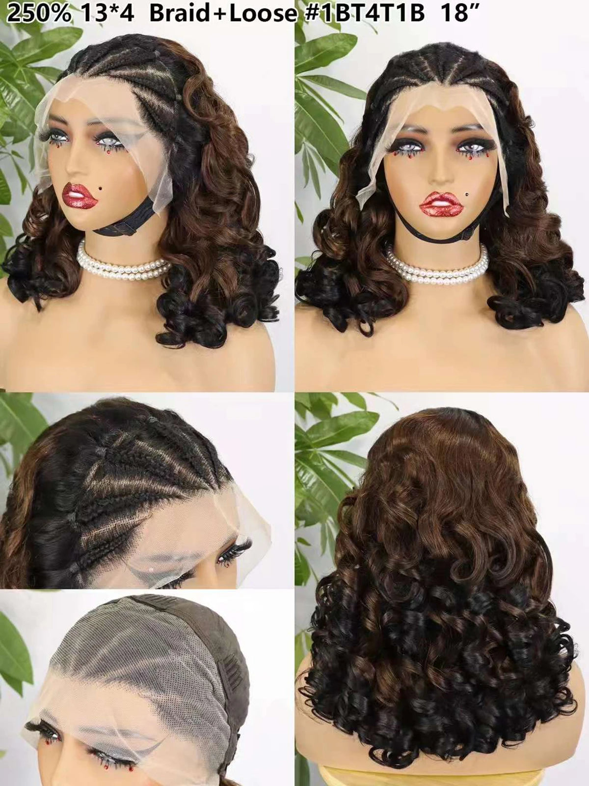 4T30T4 Color  Loose Wave Remy Human Hair Wigs 250% Density 13x4 Lace Frontal Cornrow Braided Wig SLoose Fumi Lace Braid Wig