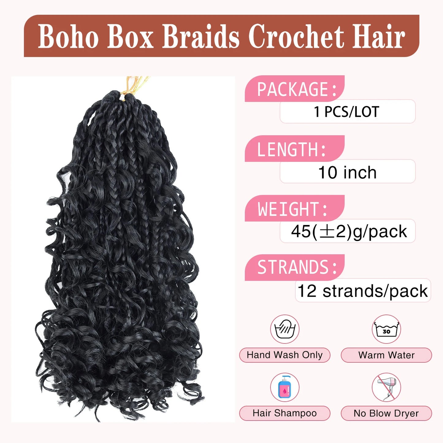 10 Inch Bob Goddess Box Braids Crochet Hair 1Pcs/Lot Synthetic Boho Crochet Box Braids With Curls Box Braids Hair Extensions