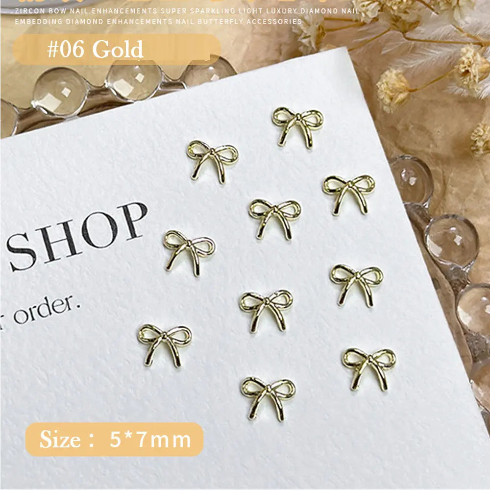 20pcs Silver Bowknot Nail Art Charm 3D Alloy Gold Small Thin Bow Tie Nail Decoration DIY Versatile Christmas Nail Accessories Viralgem Store