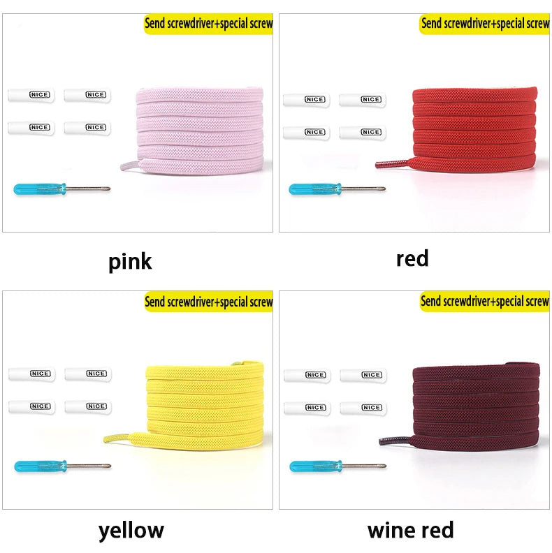 1Pair No Tie Shoelace Elastic Shoelaces Leisure Sneakers Quick Flat Shoelaces Lazy Shoe Laces Nice Buckle Kids and Adult Unisex