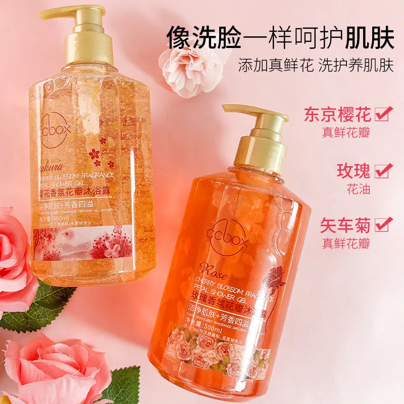 500ml Petal Cherry Blossom Rose Fragrance Petal Body Wash Fragrance Lasting Fragrance Moisturizing Body Family Pack Viralgem Store